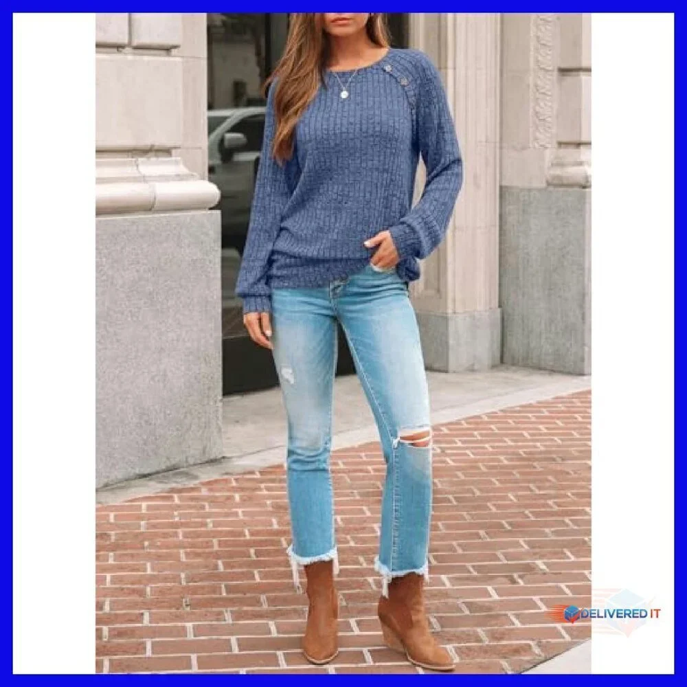 Long Sleeve Tunic Sweater Top Button Detail Casual Work Wear Plus Size